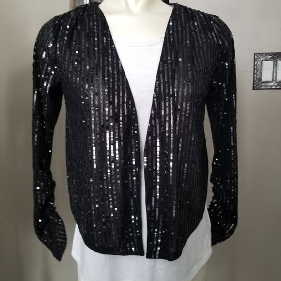 ~Brand New With Tags!~ Express Black Sequin Shawl Cover Up Over Shirt Top Blouse - Picture 1 of 4